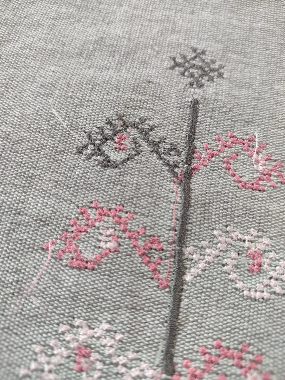 Anthropologie Cotton Linen Embroidered Natani Curtain Single Panel Grey Pink